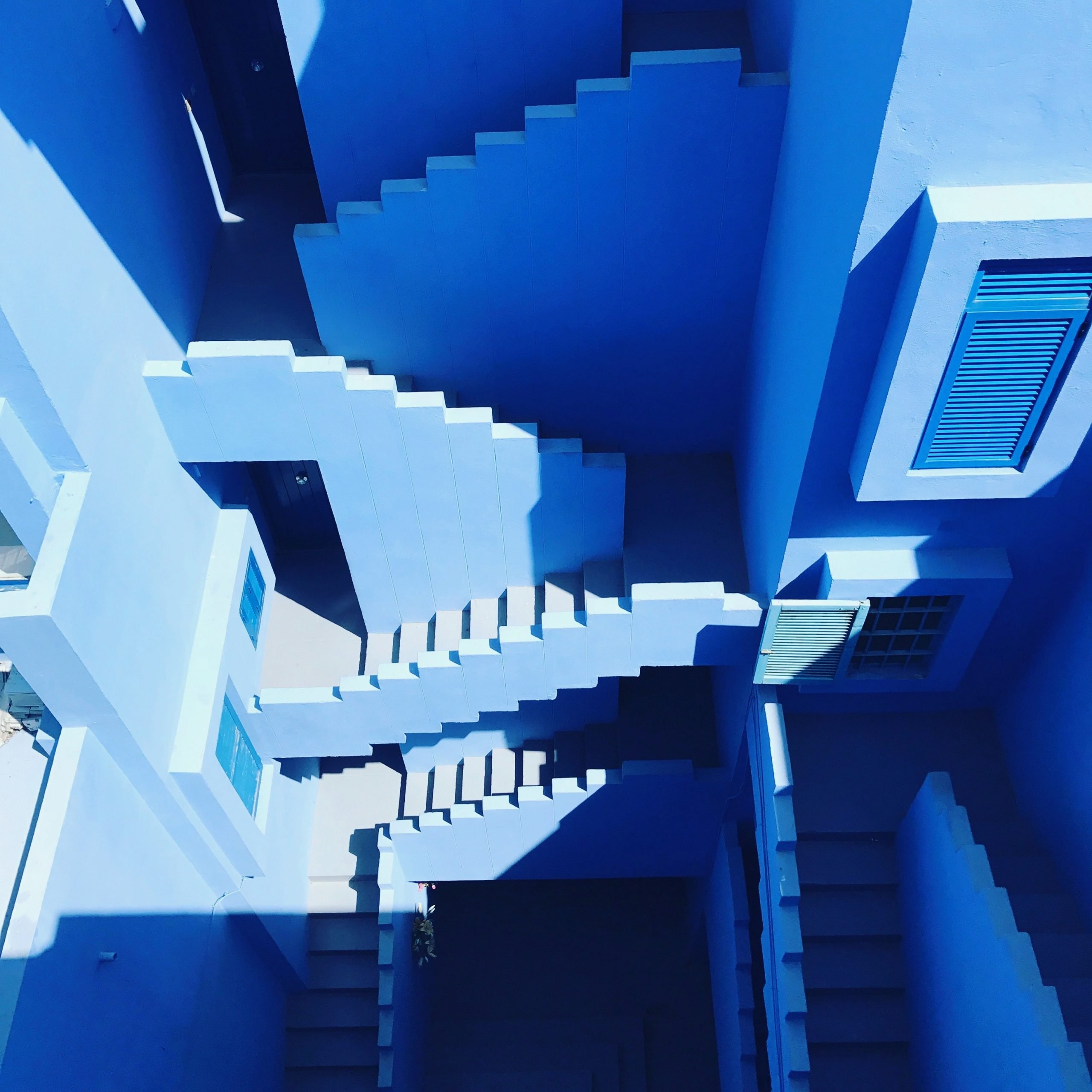 Light blue stairwell maze