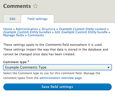 Configure comment field screenshot