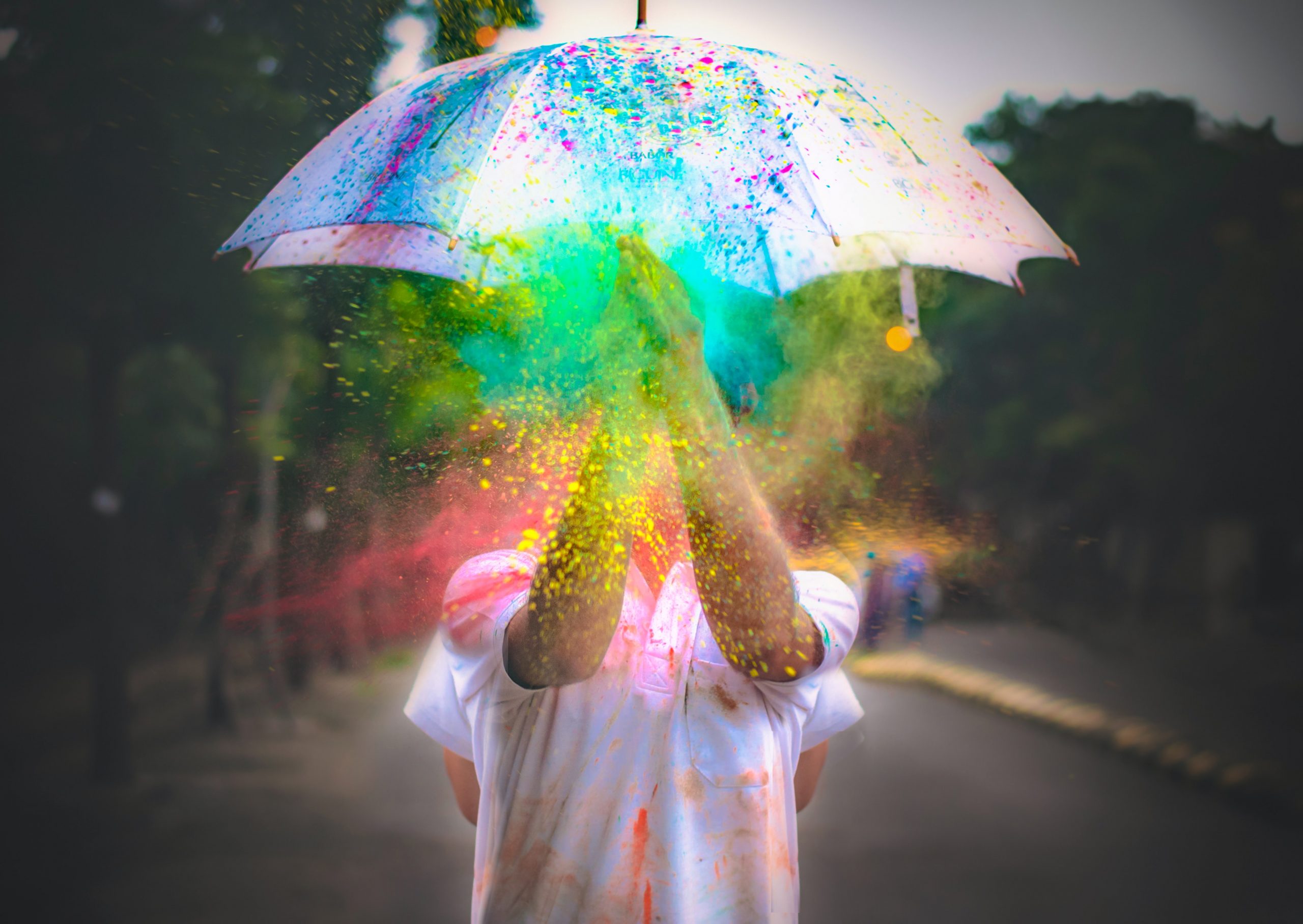 artistic rainbow splash on umbrella