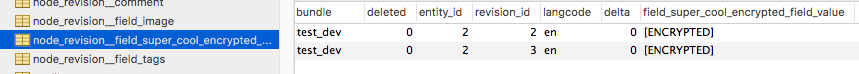 screenshot of field data in database