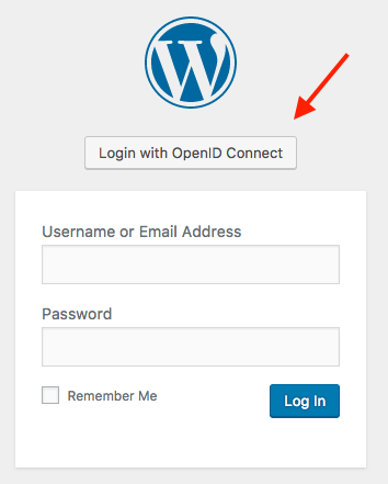screenshot of WordPress login page with OpenID Connect button