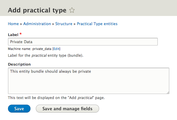 entity type form with description field